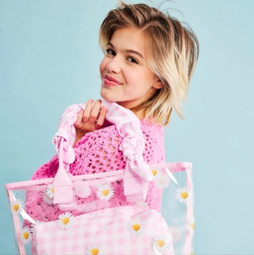 Iscream Daisy Love Clear Tote & Gingham Pink Pouch BNWT SO RETIRED